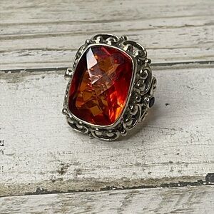 Beautiful Silver Nicky Butler Orange Quartz Statement Ring.